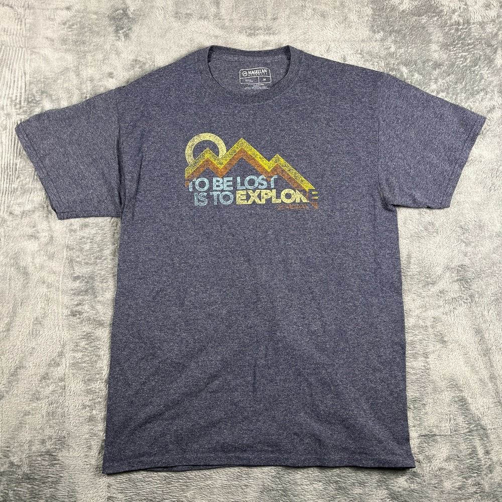 Magellan Outdoors T Shirt Mens Medium Blue Heathered To Be Lost Is To Explore